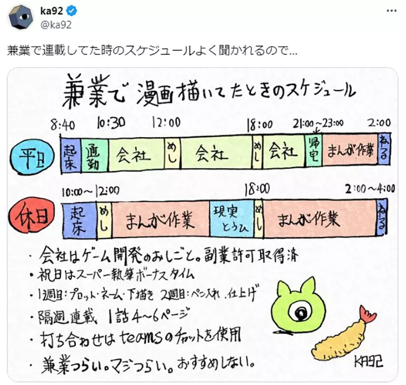 Japanese part-time manga artist shares daily schedule! After work, I have to rush to finish writing until late at night, which is very fulfilling but really tiring!