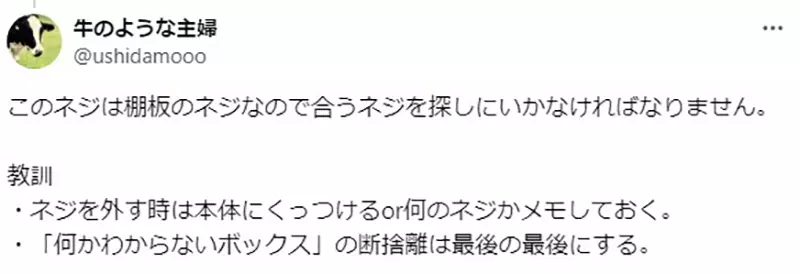 Japanese netizens regret losing the 'unknown' screw six months ago! How should I organize it properly? Netizen: This is the side effect of separation!